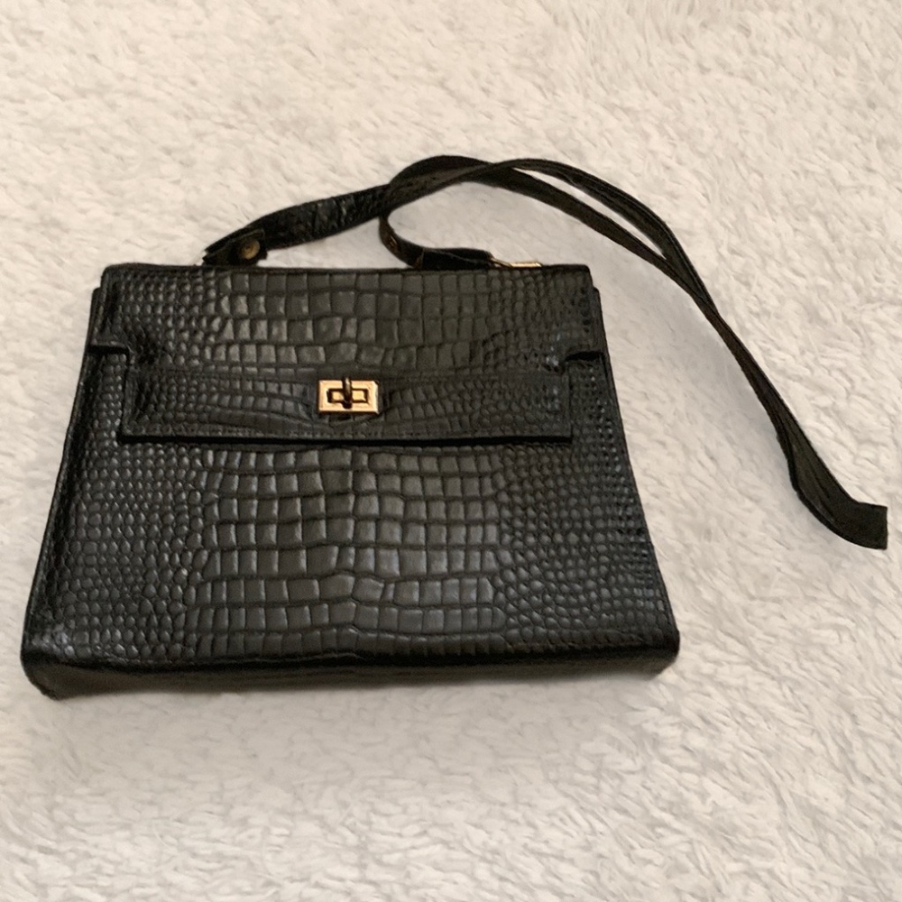 VINTAGE Black Crocodile Shoulder Bag